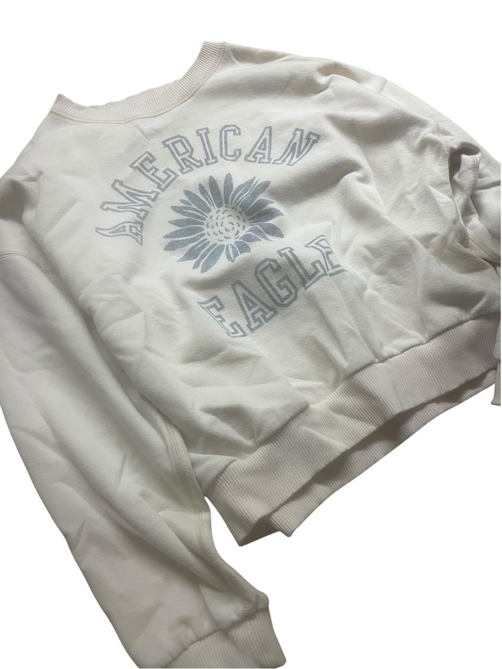 American Eagle Outfitters White Graphic Crewneck Sweater ladies size small